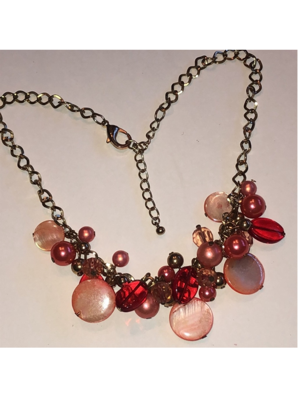 Elegant Gold Tone Pink Beaded Boho Statement Necklace